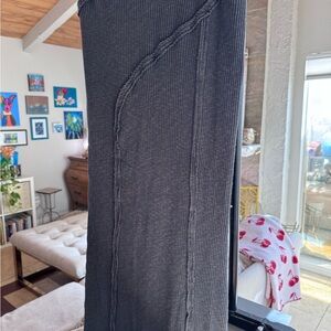 Stylish Ribbed Gray Long Skirt